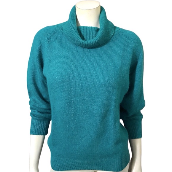 Vintage Sweaters - Vintage Keynotes Green Silk Lambswool Angora Rabbit Hair Turtleneck Sz-Large